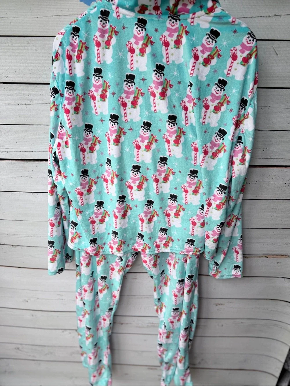 Holiday Time Mint Snowman Candy Cane Pajama Set